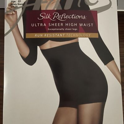 VTG Hanes Silk Reflections High Waist Control Top Sheer Toe Panty Hose Size EF